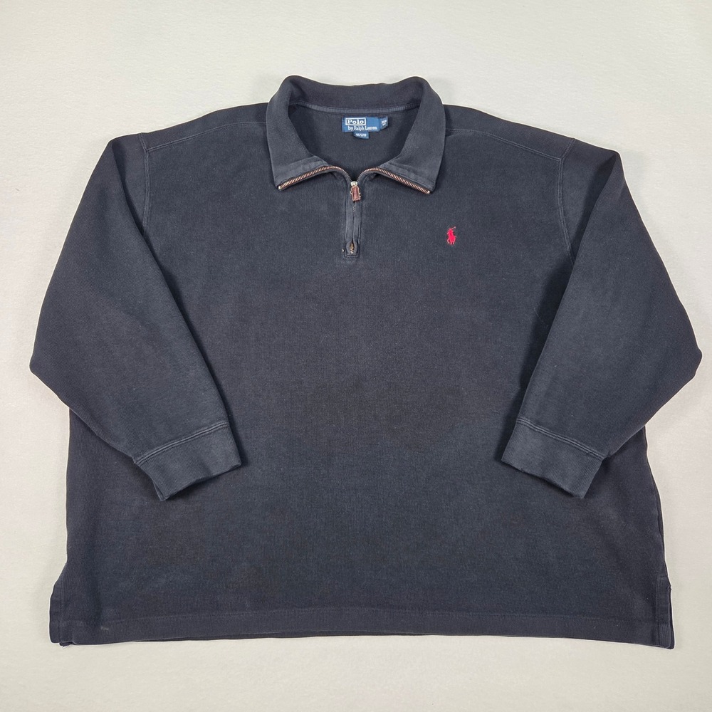 Vintqge Polo Ralph‎ Lauren Quarter Zip Mens 3XB Black Ribbed Cotton Pullover
